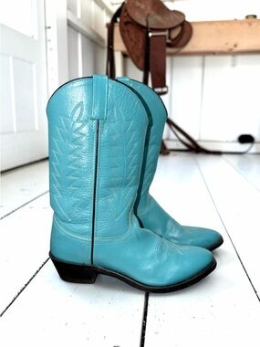 Leather Turquoise Women's Western Stitched Boho Cowboy Boots Size 8